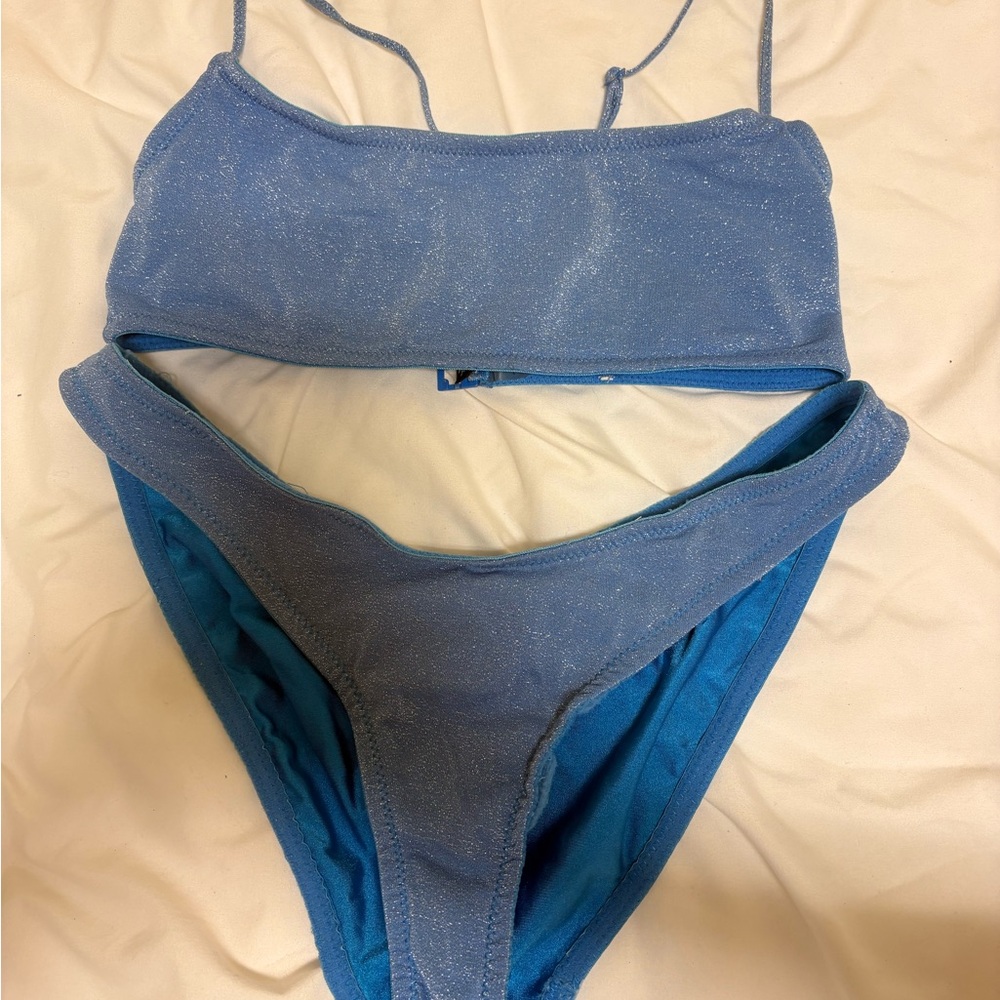 triangl swimwear Shimmer Light Blue Bandeau Bikini Top